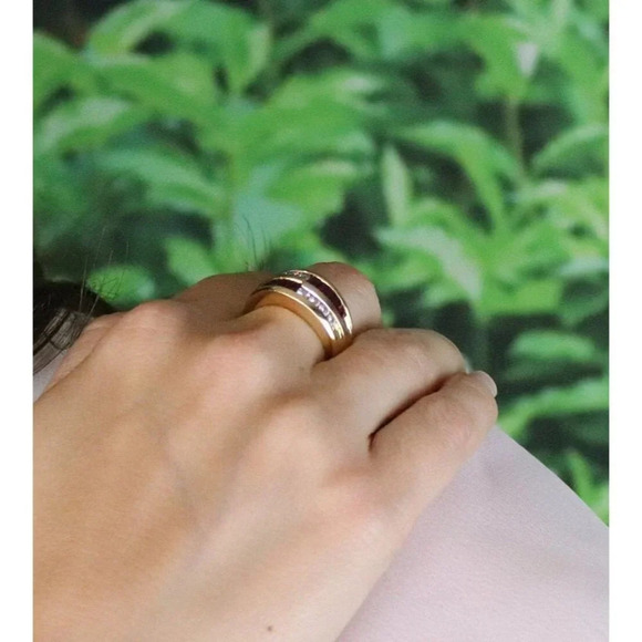 10k Yellow Gold Natural Ruby and Diamond Band Ring Size 7 - Picture 6 of 9